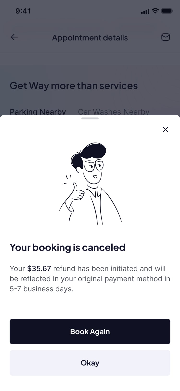 cancellation on-screen confirmation