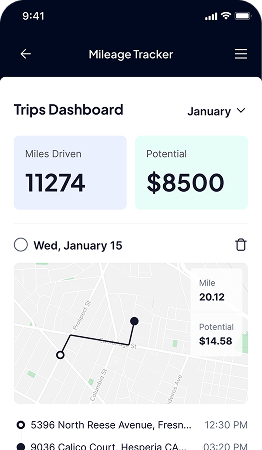 Way Mileage Tracker app dashboard