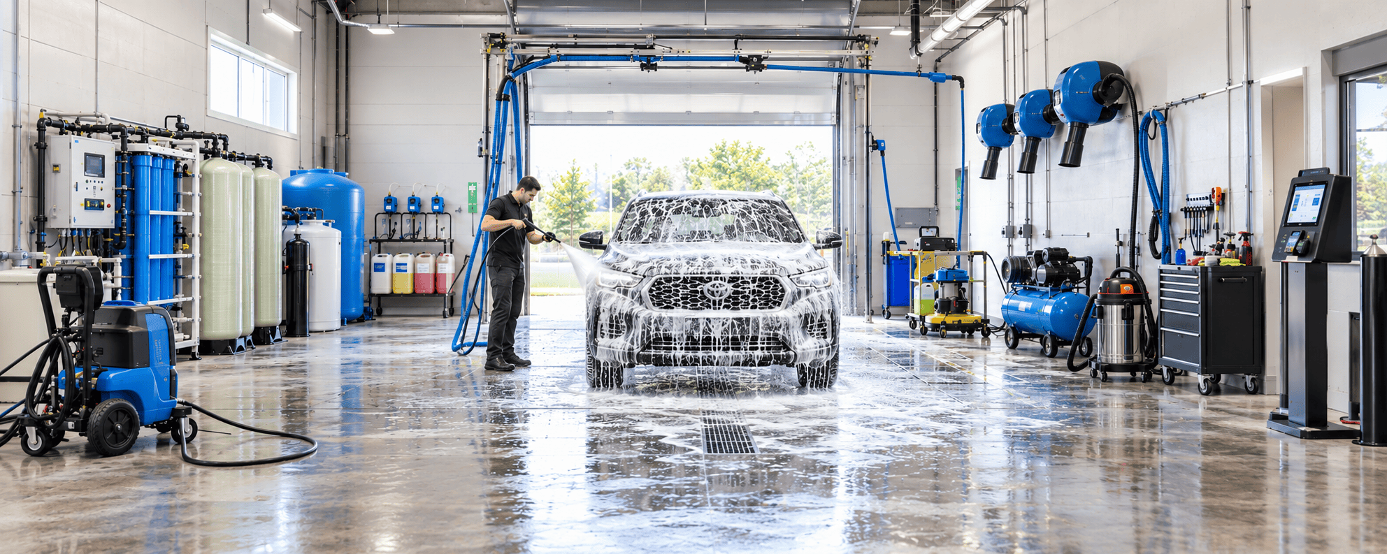 What are the professional car wash equipment options for a new business?